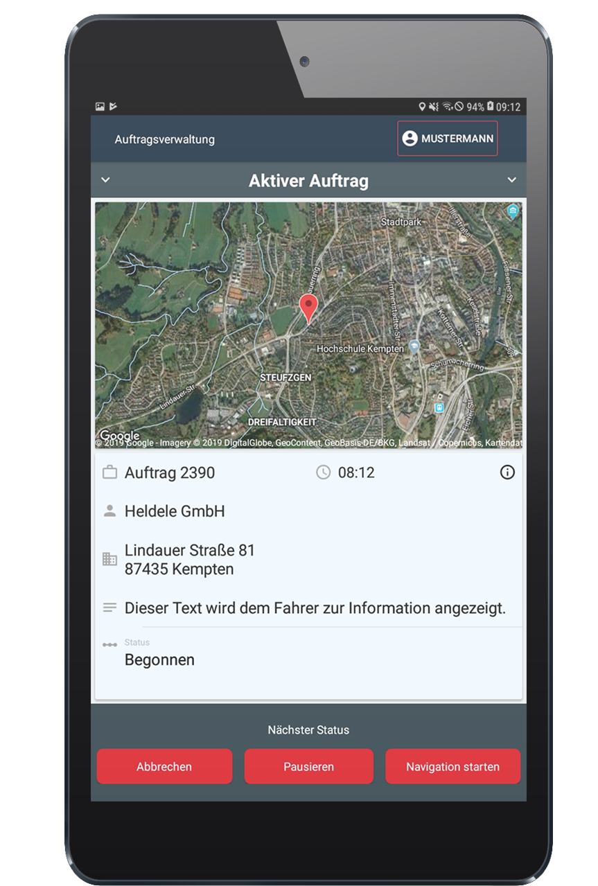 Anzeige Aktiver Auftrag Tablet Screenshot