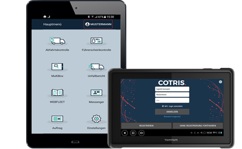 Cotris App Auf Tablet und TomTom